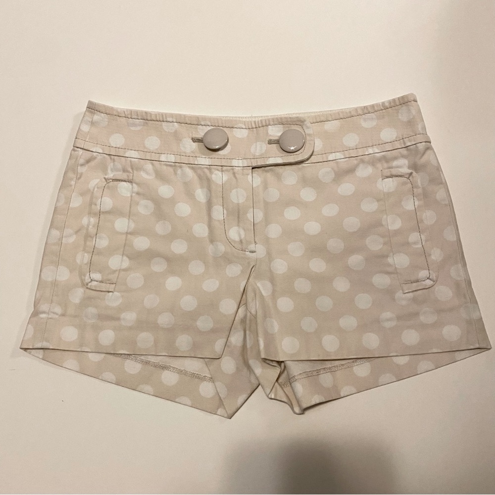 Tan shorts with white polkadots, size 0 from J Crew